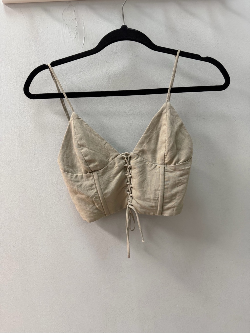 Zara Cream Lace-Up Crop Cami